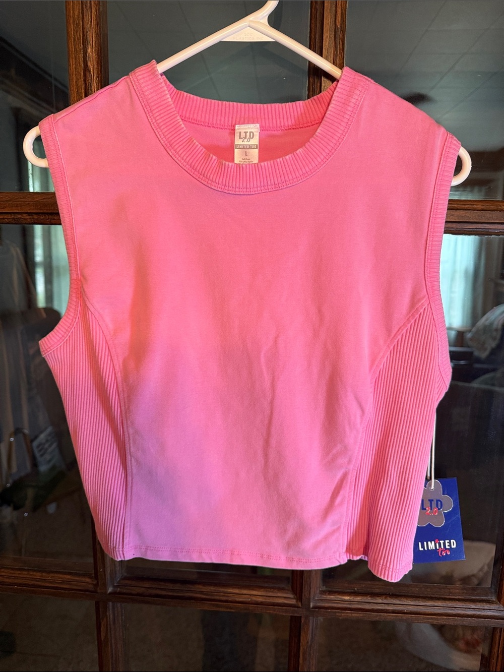 Limited Too Pink Ribbed Side Muscle Tee Cropped Tank Top L 305673JR